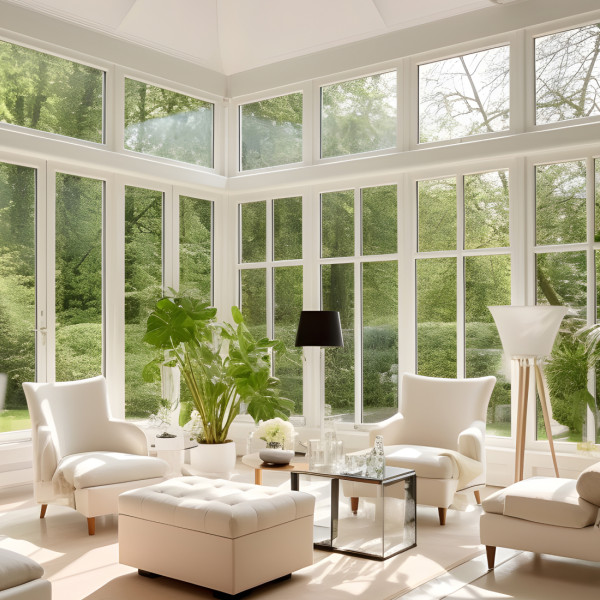 Conservatory with a seating area in the middle, fitted with CI Group's insulation